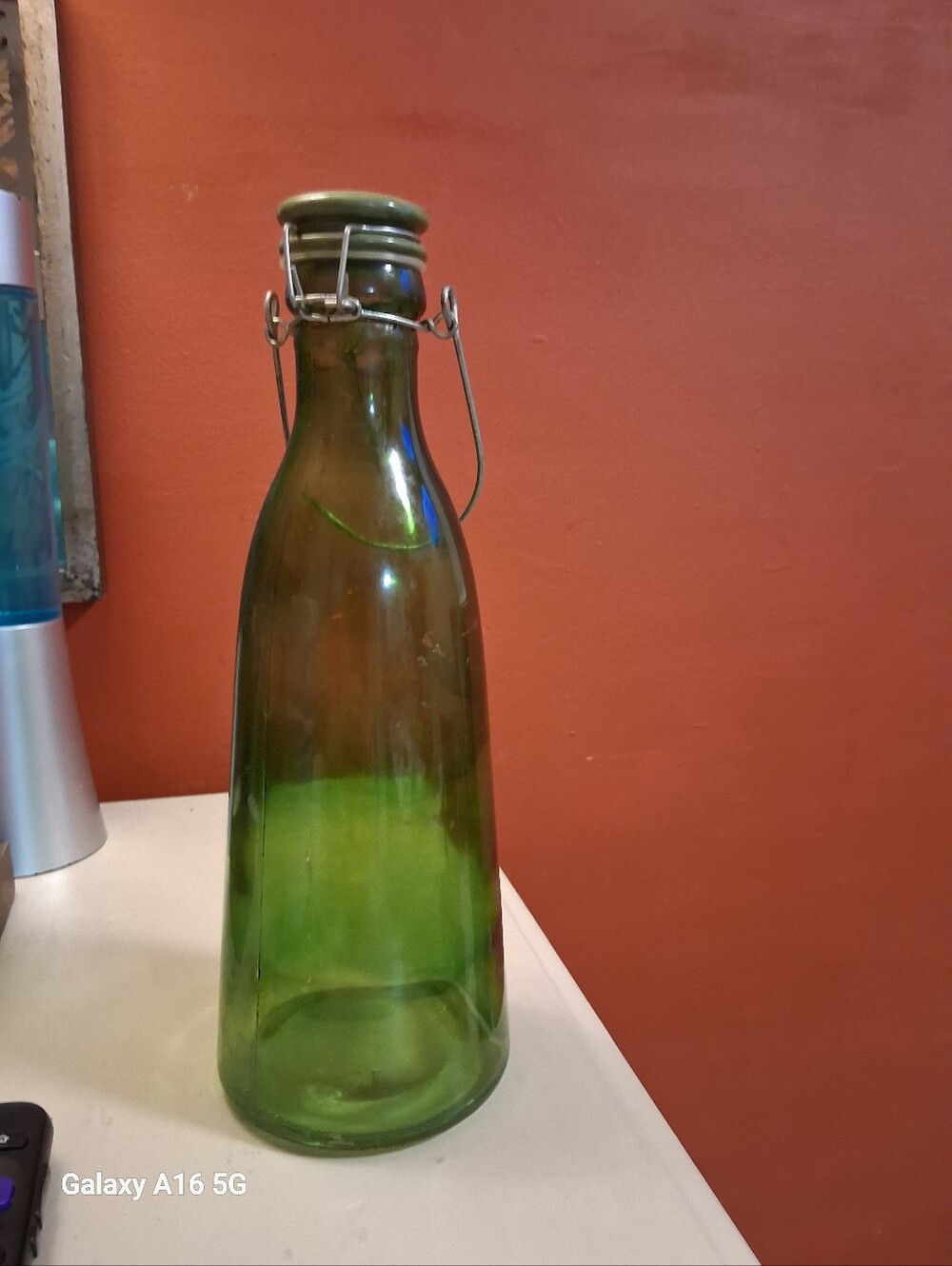 1940s Green Glass Bulach Swiss Swing-Top Bottle Or Clamp On Lid